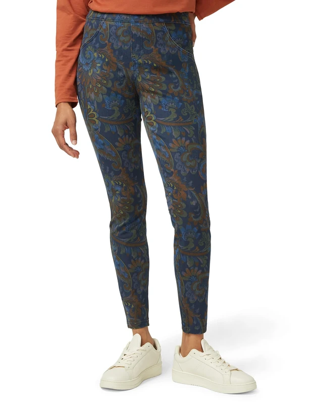 HUE Women's Ultra Soft High Waist Denim Leggings, Multicoloured-Autumn Paisley, S