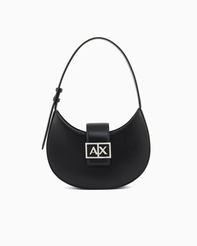 Armani Exchange Jodie Silver Zipper, Black Metallic Logo