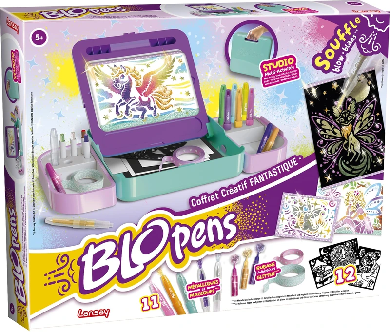 Lansay | BLOPENS Fantastic Creative Box | Children's Drawing Kit with Blower Markers, Stencils, Airbrush Effects and Glitter | Creative and Playful Activity from 5 Years | Accessories Included
