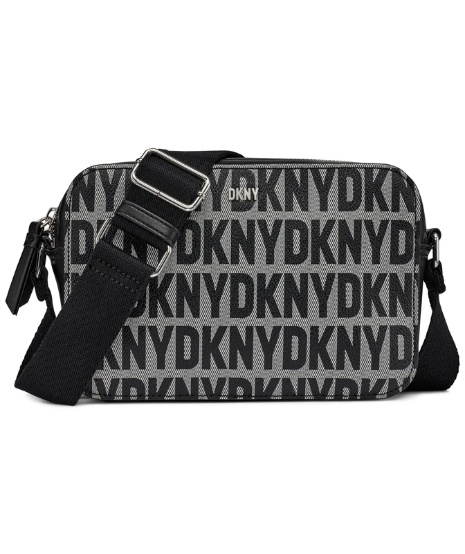 DKNY Women's Tutu Double Zip Camera Bag, Black Logo and Black