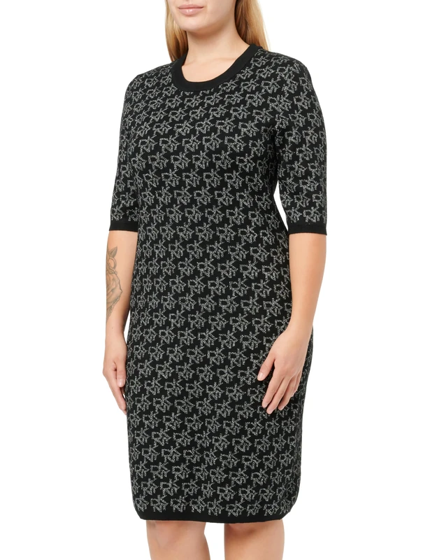 DKNY, Dress, S/S Logo Intarsia SW, Black/Silver Lurex, XL