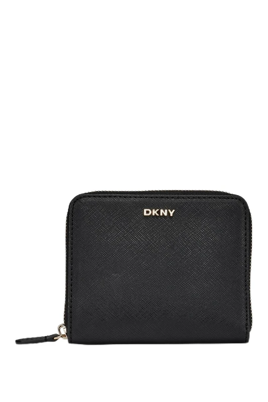 DKNY Women's Velita-SMALL Zip Around Billfold, Black and Gold - Image 1