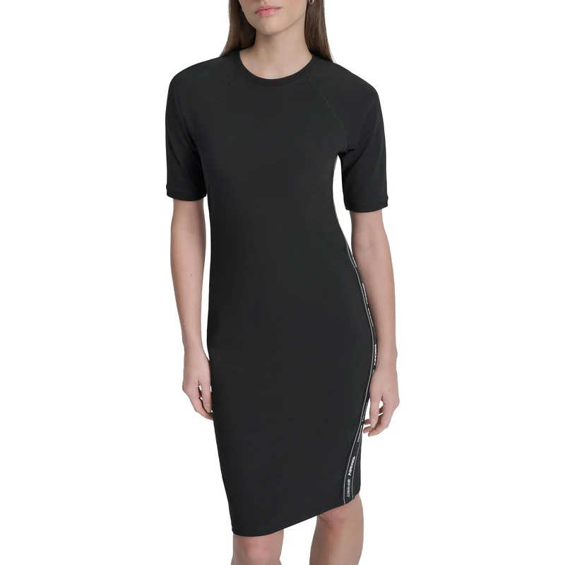 DKNY Womens Side Taping Short Sleeve Casual Dress, Black, XXS UK
