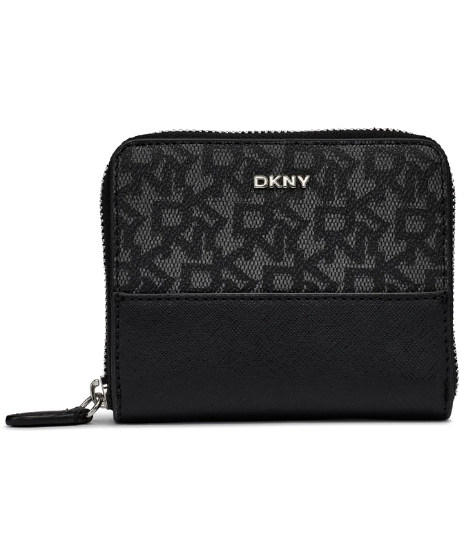DKNY Women's Vela-Small Zip Around Billfold, Black Logo and Black - Image 1