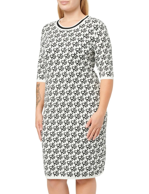 DKNY, Dress, S/S Logo Intarsia SW, Ivory/Black, L