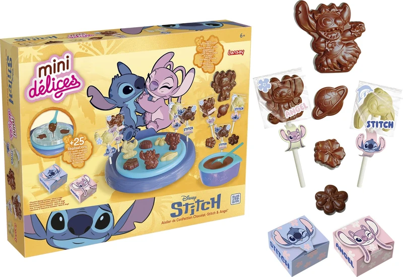 Lansay | Mini Delights - Stitch & Angel – Chocolate Making Workshop | Kids Chocolate Kit with Moulds and Other Accessories | Stitch Shaped Chocolates | Gourmet Creation from 6 Years