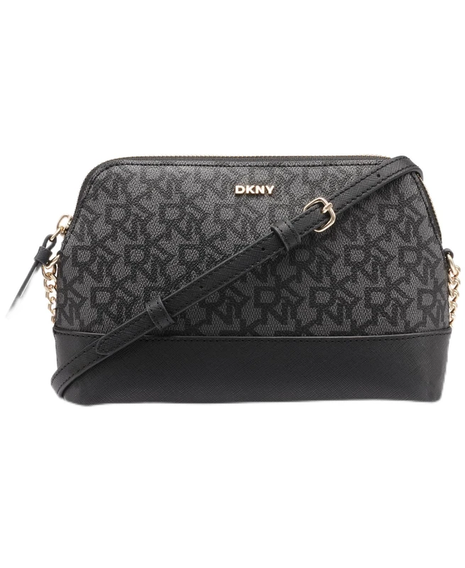 DKNY Women's Bryant Park Top Zip Dome Crossbody Crossobody Bag, Black Logo and Black