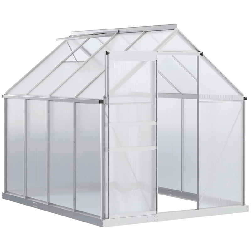 Outsunny 6 x 8ft Polycarbonate Greenhouse Walk-In Sliding Door Silver Tone
