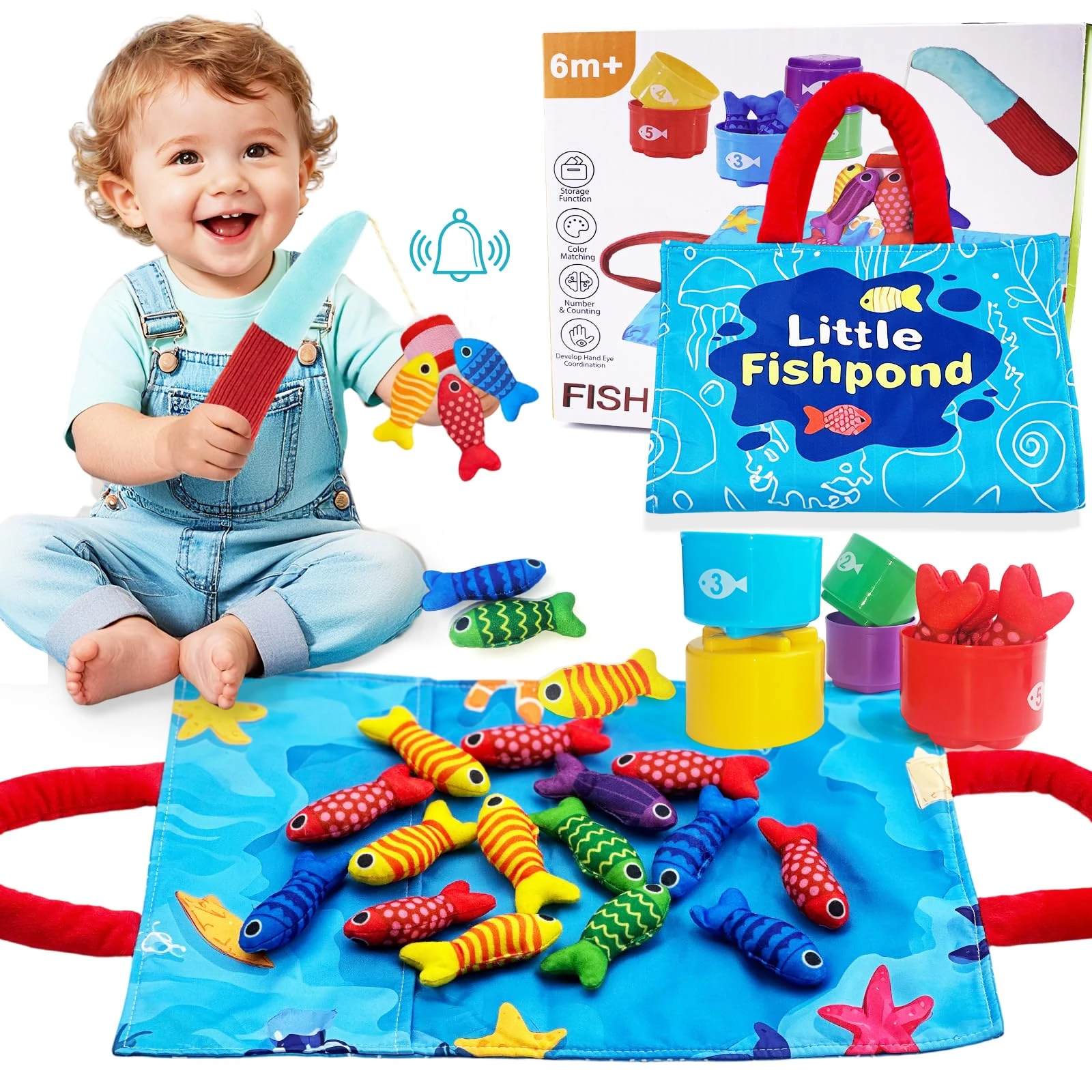 Baby Toys for 1 2 3 Year Old Boys Girls - Montessori Toys for 1 2 3 Year Old 10 in 1Multifunctional Fabric Fishing Game for Kids Toddler Baby Gifts Learning Birthday Xmas Stocking Fillers Easter Gifts
