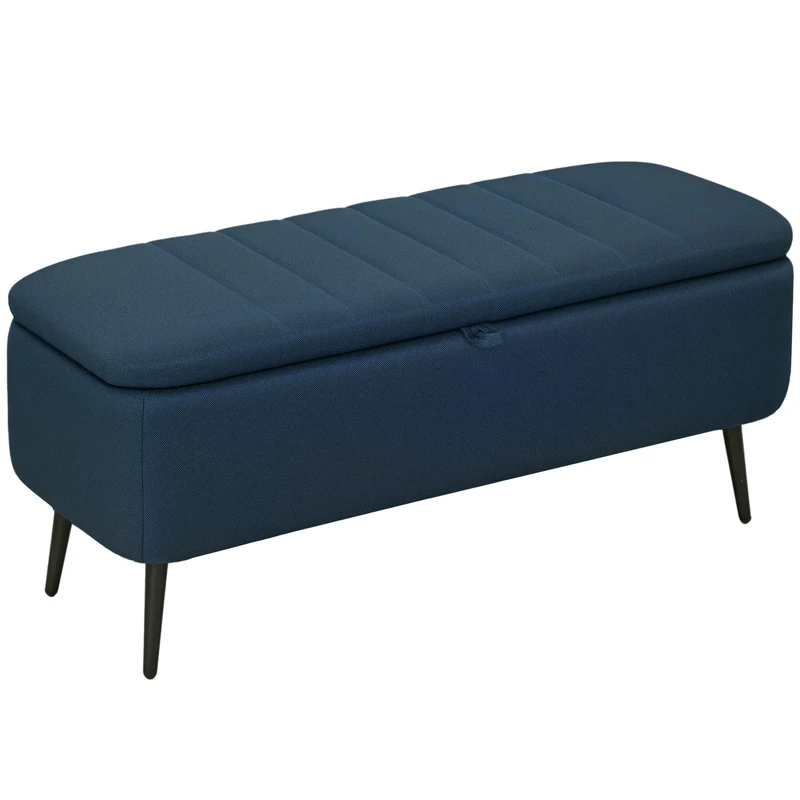 HOMCOM Storage Ottoman with Flip Top, Steel Legs, for Bedroom, Dark Blue