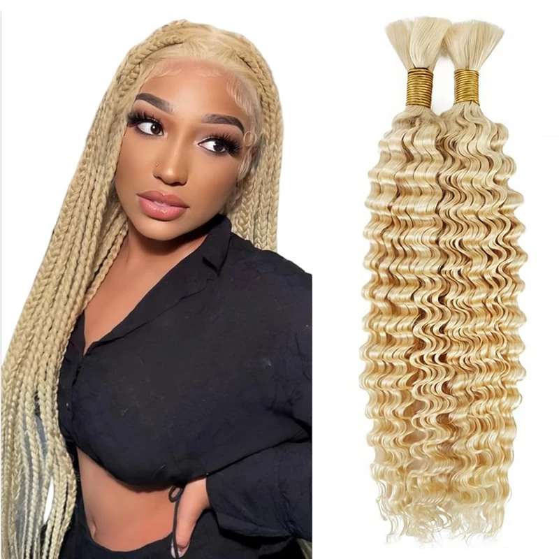 Tuheerst Human Braiding Hair For Boho No Weft #613 Blonde Deep Wave 50g/Bundle Total 100g Unprocessed Knotless Braids Human Hair Extension For Women 22 22 Inch