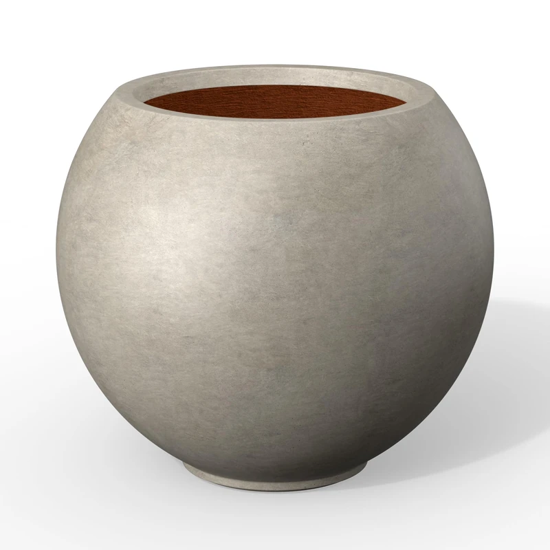 Kante Round Concrete Flower Pot, 11 Inch Dia (7.9" Opening) Sphere Shape Design Planter with Drainage Hole for Indoor & Outdoor Plants, Weathered Concrete Finish with Warm Brown Interior - Image 1