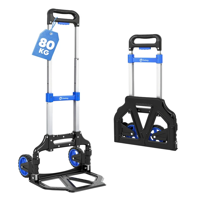 Sekey Sack Truck Folding & Folding Transport Trolley 2-in-1, 150 kg Load Capacity, Only 7 kg Lightweight, Robust Aluminium Sack Truck with TPR Double Bearing Wheels, Brake & Ergonomic Handle, Includes