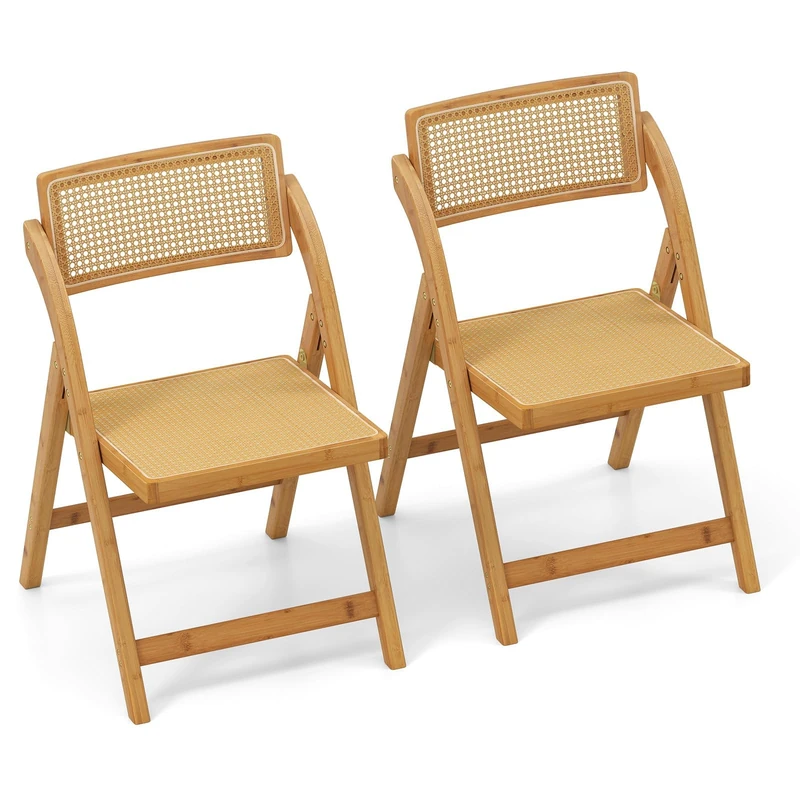 FANTASK Folding Dining Room Chairs with 360° Rotating Backrest, Set of 2 Kitchen Chairs, Folding Chairs Ratta Bamboo for Dining Room & Garden, Boho Style, up to 150 kg - Image 1