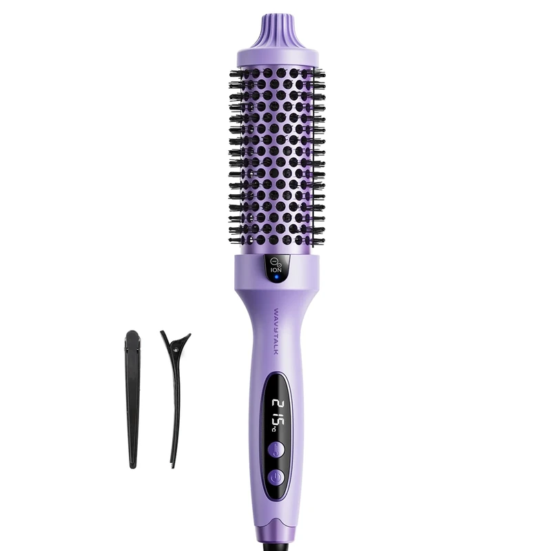 Wavytalk Thermal Brush, Blowout Boost Ionic Heated Hot Round Brush, to Make Hair Smoother & Shinier, Easy to Use & Less Damage, 38mm Barrel, 5 Temperature Settings, Dual Voltage, Purple