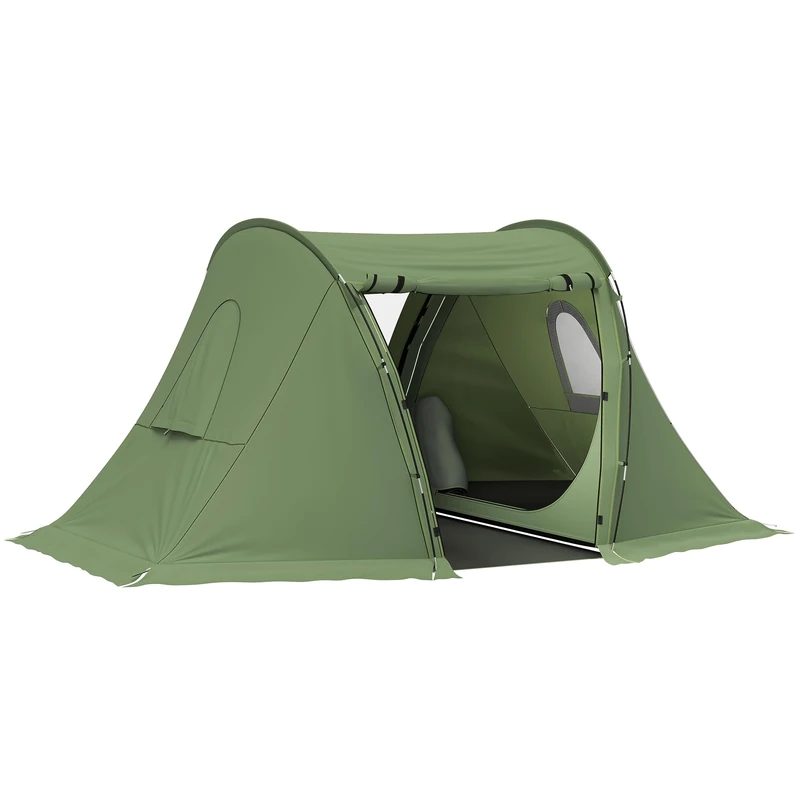 Outsunny 3 Man Camping Tent with Living Area and 2 Bedrooms, 3000mm Waterproof Family Tent with Sewn-in Groundsheet and bag, Portable Dome Tent for Hiking, Festival, Backpacking, Green
