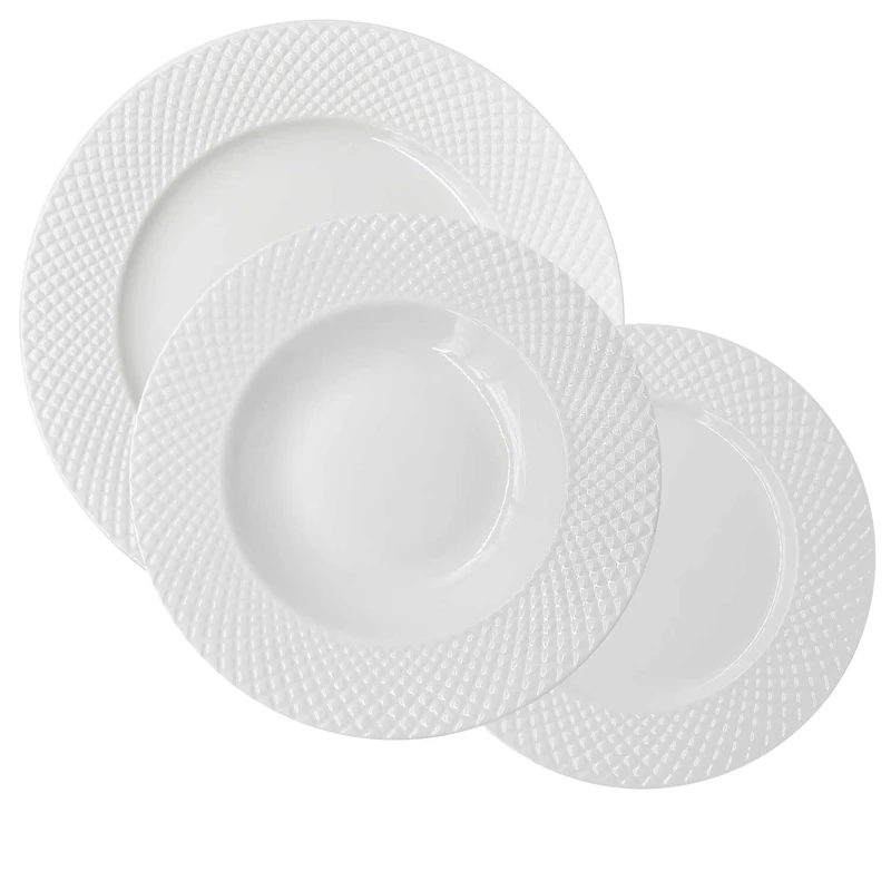 LA PORCELLANA Bianca - Royal Set of 18 Pieces - Dinner Plate Ø27 cm; Deep Plate Ø22 cm; Fruit Plate Ø20 cm, New Bone China