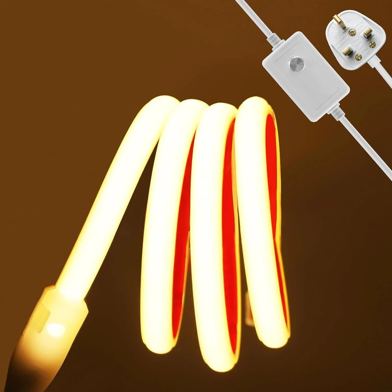 KISUFU Dimmable COB Neon LED Strip 288 LEDs/m, 220V Flexible Light Ribbon,IP65 Waterproof Rope Light,Self-Adhesive Tape for Outside/Indoor Home Decoration UK Plug Supply