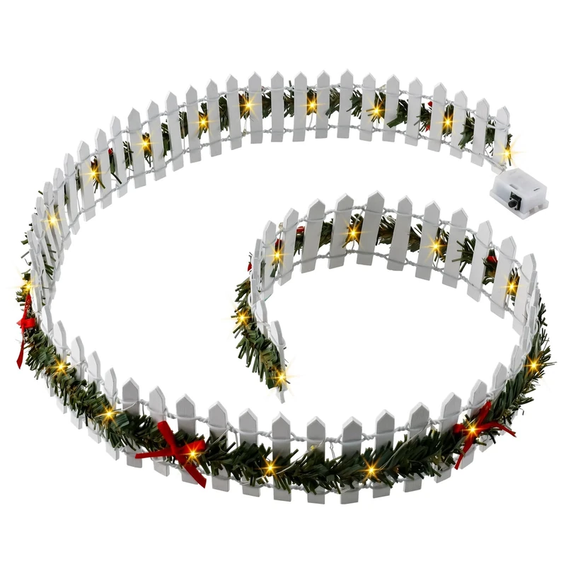 Miniature Christmas Village Fence, 35 in Christmas Decorative Picket Fence with LED Light, Small Wooden Fairy Garden Accessories for DIY Christmas Village Landscape,Dollhouse, Crafts,Plant Pot (White)