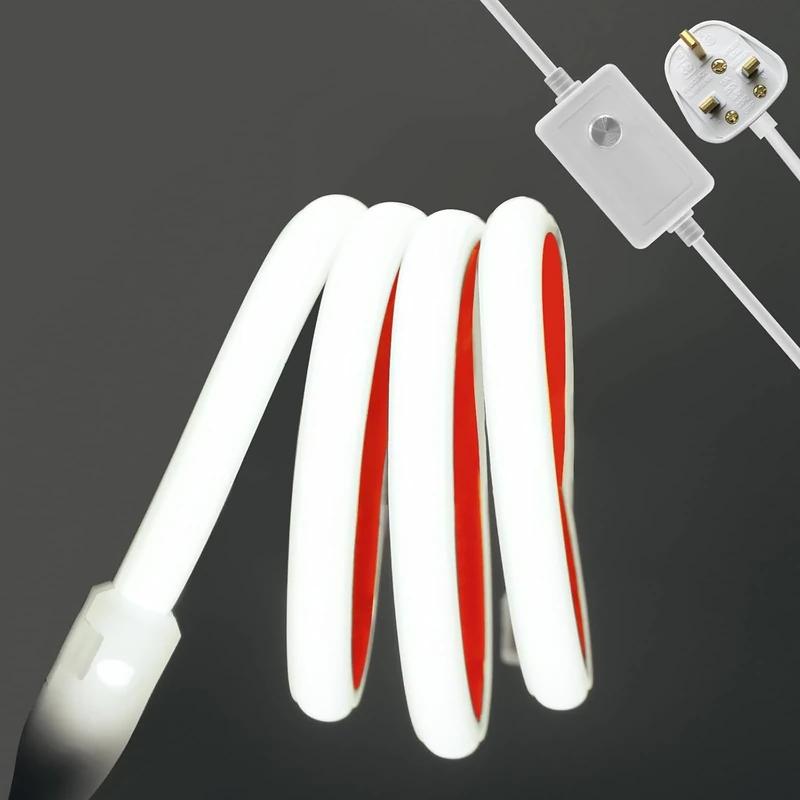 KISUFU Dimmable COB Neon LED Strip 288 LEDs/m, 220V Flexible Light Ribbon,IP65 Waterproof Rope Light,Self-Adhesive Tape for Outside/Indoor Home Decoration UK Plug Supply