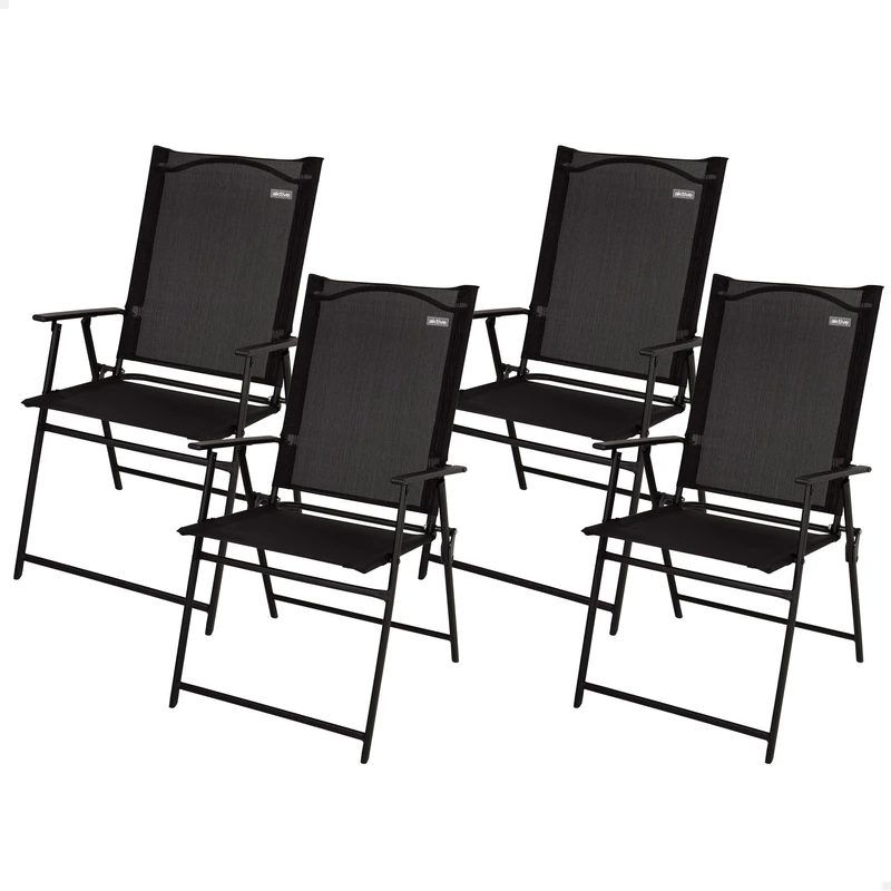 AKTIVE Set of 4 Folding Chairs, Made of Textilene and Steel, Folded Slim Flat Effect, Black, with Armrests, Max 110 kg, Lightweight and Compact Design, Optimal for Garden or Terrace (61146)