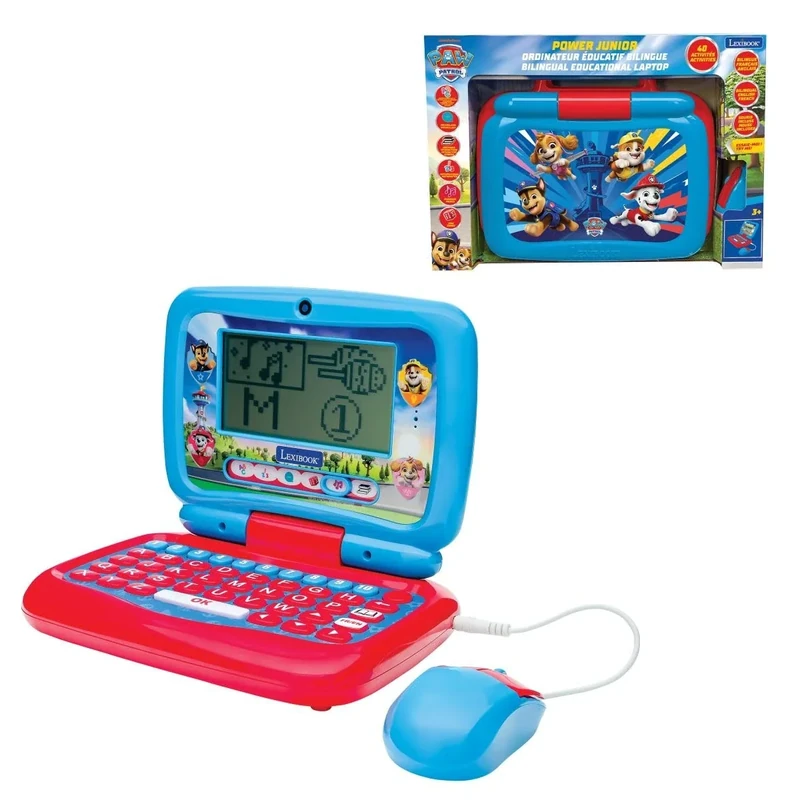 LEXIBOOK, Paw Patrol, Bilingual Educational Laptop FRENCH/ENGLISH, 40 Activities, Syllabic and Playful Method, 3 Animated Stories, Realistic Keyboard and Mouse, JC398PAi1