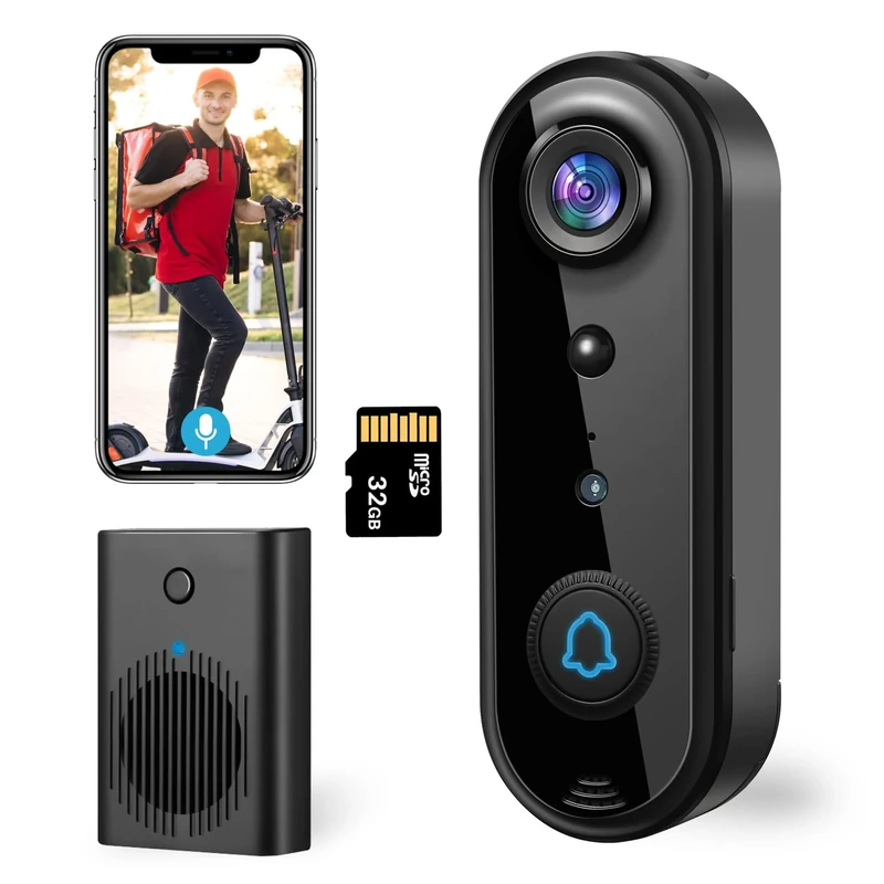 2K Video Doorbell Camera Wireless, Ultra-Wide Angle Lens for Full-Body View, AI Motion Detection, 2-Way Talk, Night Vision, Micro SD and Cloud Storage/Battery Powered, 2.4G Wi-Fi