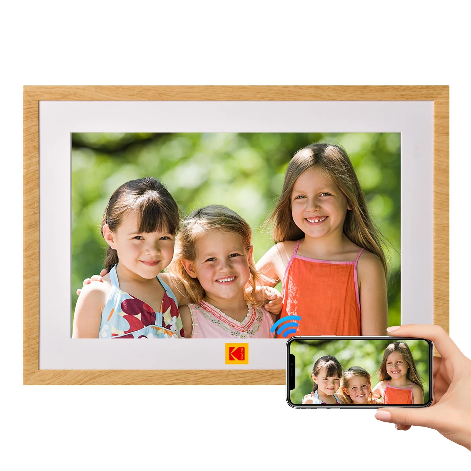 KODAK Digital Photo Frame 10 inch WiFi, Digital Picture Frame with Rechargeable Battery, HD IPS Touch Screen Smart Cloud Photo Frame with 32GB (10 Inch Wood-with Battery)