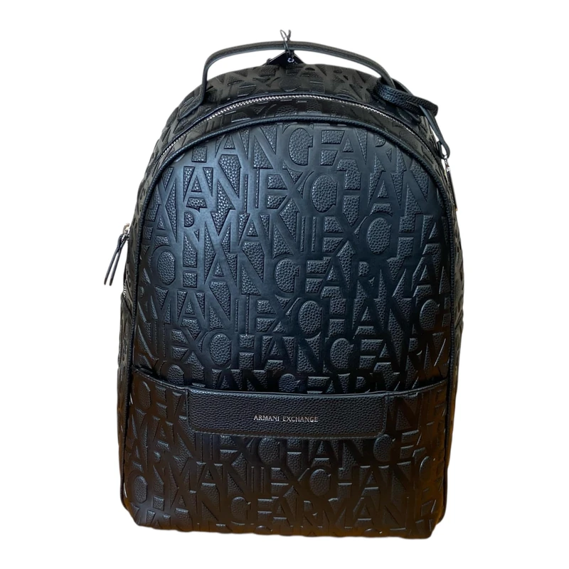 Armani Exchange Women's Liz, Pebble All Over Logo, Silver Zip Backpack, Black, One Size