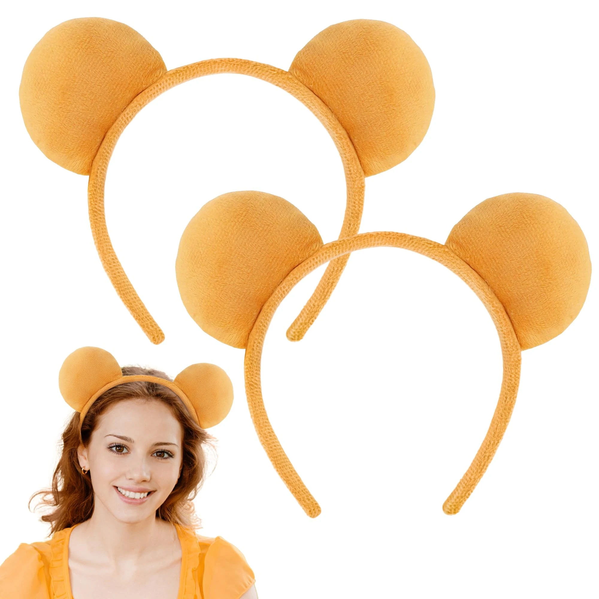 Yezmo Yellow Bear Ears Headband, Bear Costume Ear Hairband for Adults Women for Makeup Face Washing Cosplay Party (2PCS)