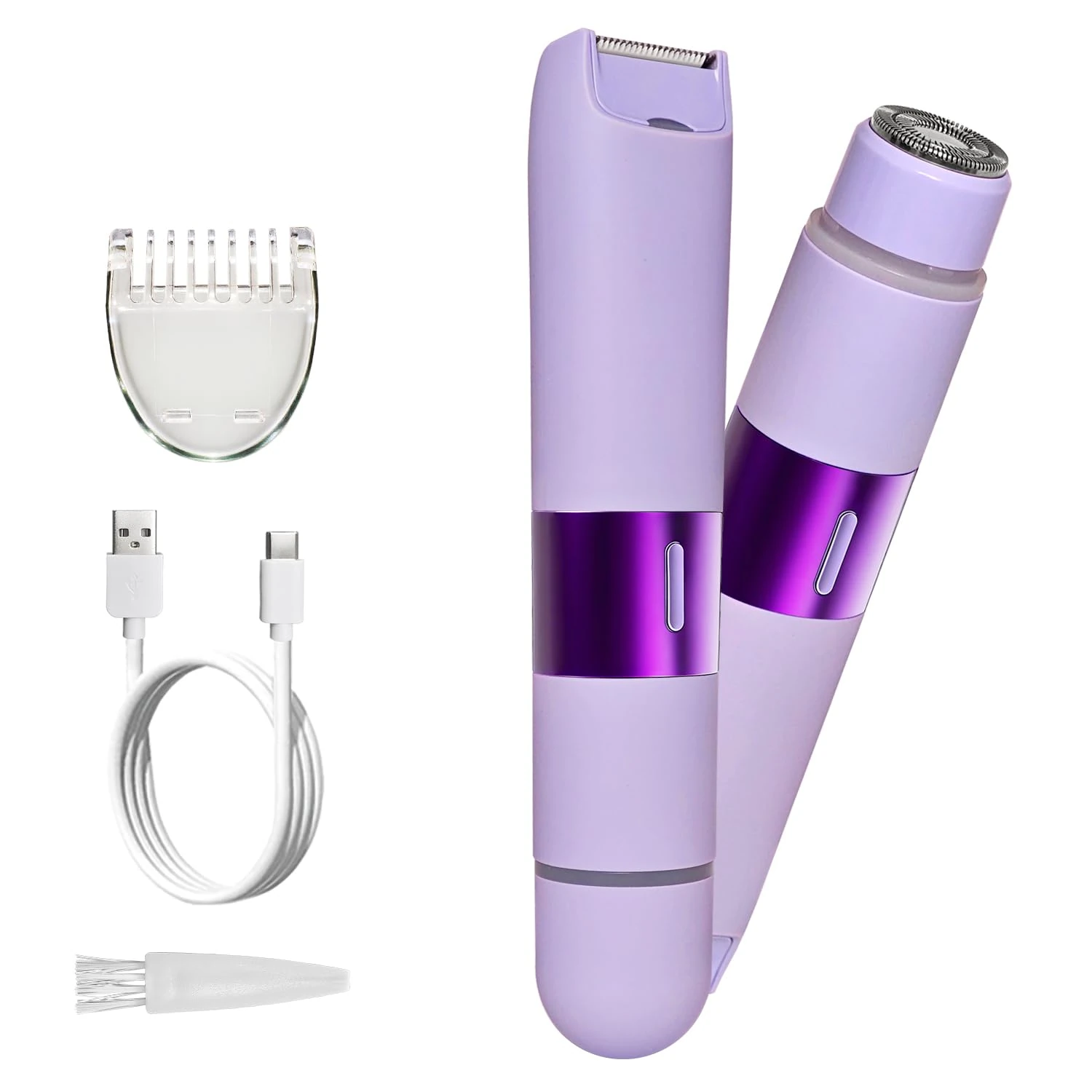 Bikini Trimmer for Women, Dual Head Electric Razors, Pubic Hair Trimmer with IPX4 Waterproof & Easy Cleaning, Rechargeable Painless Silk Glide Pro Shaver for Underarm Leg Arm Body Face (Purple)