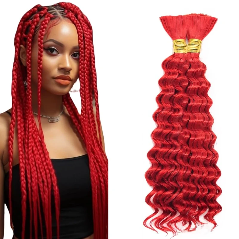Tuheerst Pre Stretched Braiding Human Hair #Red Color Deep wave 50g/Bundle Total 100g Unprocessed No Weft Boho Braids Human Hair Extension 22 22 Inch