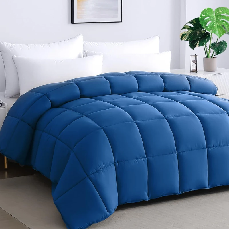 Soft Super King Comforter 120"x98", Extra Large Lightweight Quilted Down Alternative Comforter Duvet Insert, 8 Corner Tabs for All Season, Fluffy Breathable Microfiber(Dark Blue, Super King)