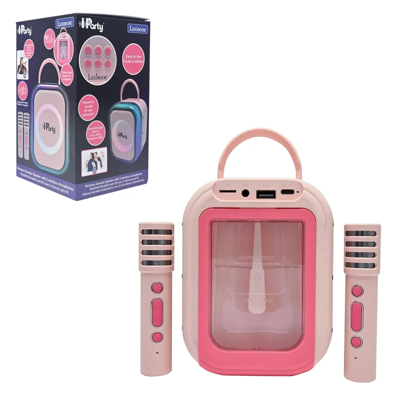 LEXIBOOK, Wireless Karaoke Speaker with 2 Microphones, Pink, BTC030PK