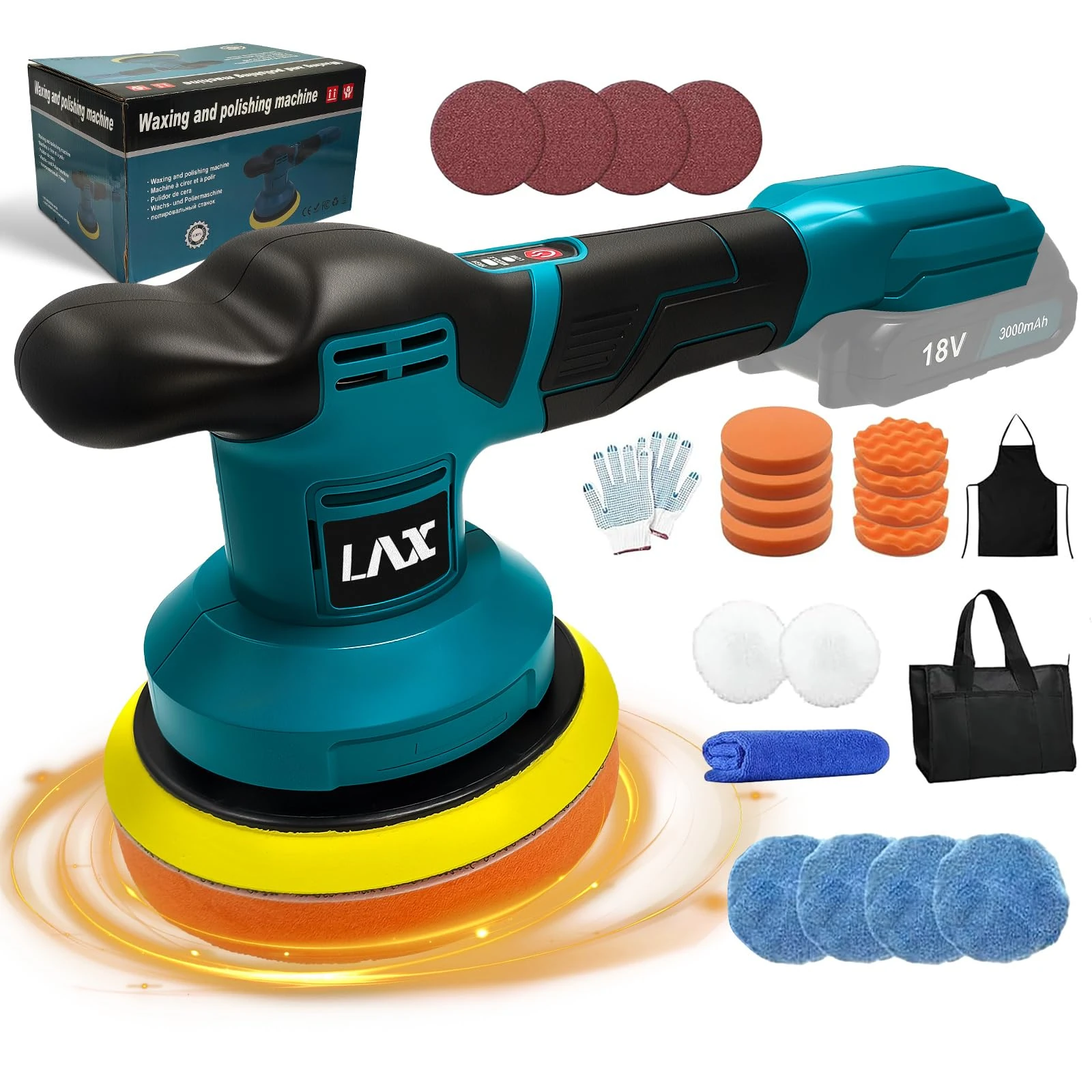 Cordless Car Polisher for Makita 18V Battery, 6 inch Car Buffer Polishing Set, 3 Variable Speed Orbital Polisher with 21pcs Accessories for Polishing/Waxing/Scratch Removing (Battery Not Included)
