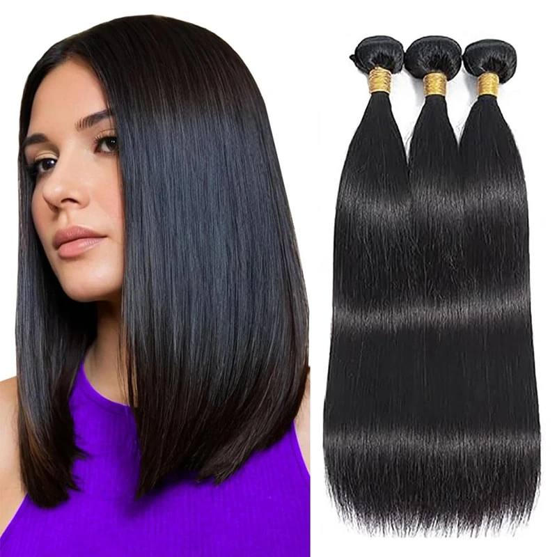 Tuheerst Straight Human Hair Bundles #1B Natural Black Color Doubles Weft Weave 3 Bundles Total 150g Unprocessed Human Hair Extension For Women 16 18 20 Inch