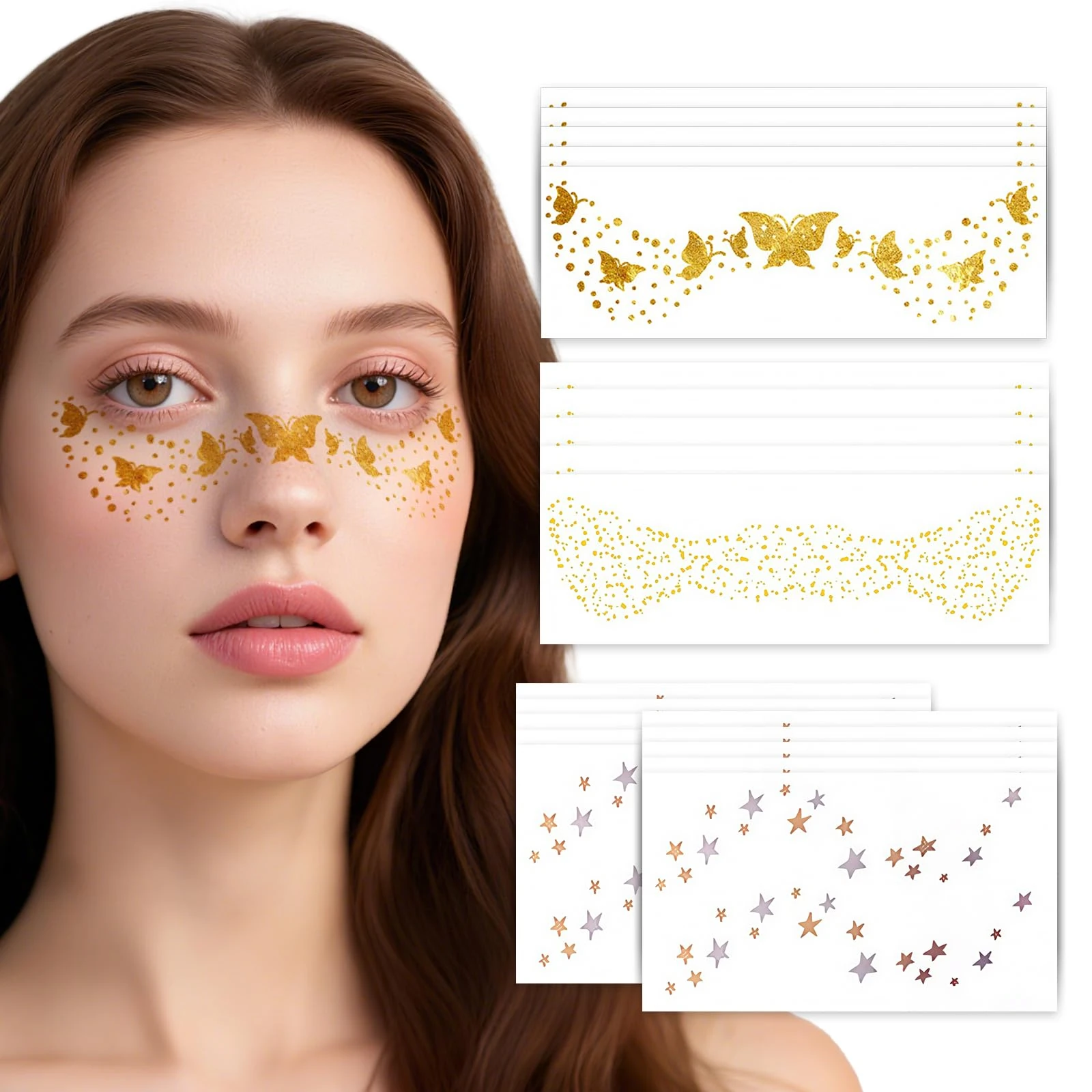 Tonsmile Glitter Freckles Face Tattoo, 20 PCS Silver and Golden Waterproof Long Lasting Temporary Sparkle Freckles Tattoos for Christmas(Easy To Use and Remove)