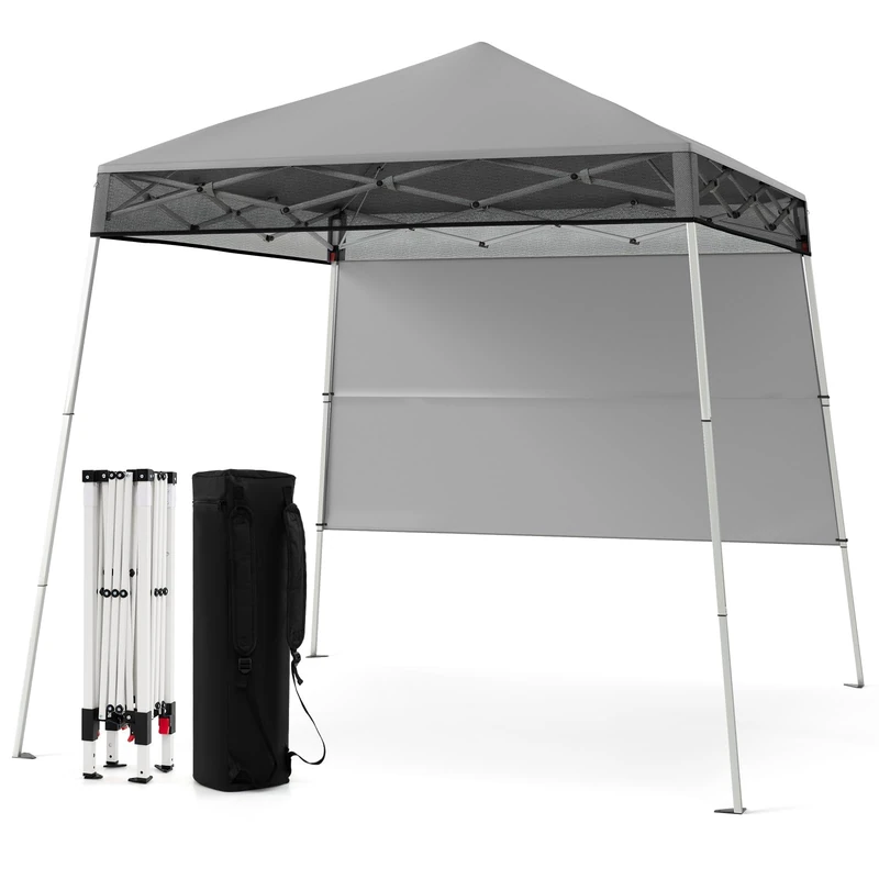 FANTASK Party Tent, Garden Tent, Height Adjustable with Side Wall & Ground Hooks, Waterproof & Sun Protection, 2 x 2 m Pop Up Folding Gazebo with Bag for Garden & Party (Grey)