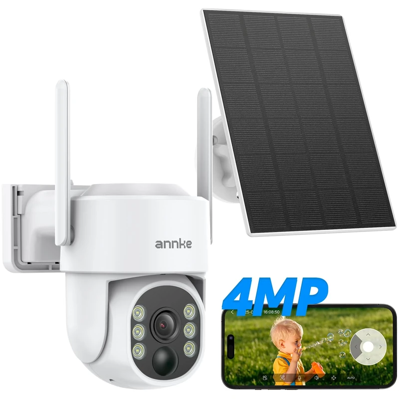 ANNKE 4MP Solar Security Cameras Outdoor Wireless, 9000mA Battery for WiFi Camera, 2 Way Audio, Human detection, 360° Pan & Tilt, PIR Detection, Color Night Vision, Up to 256G Storage, Alexa Supported