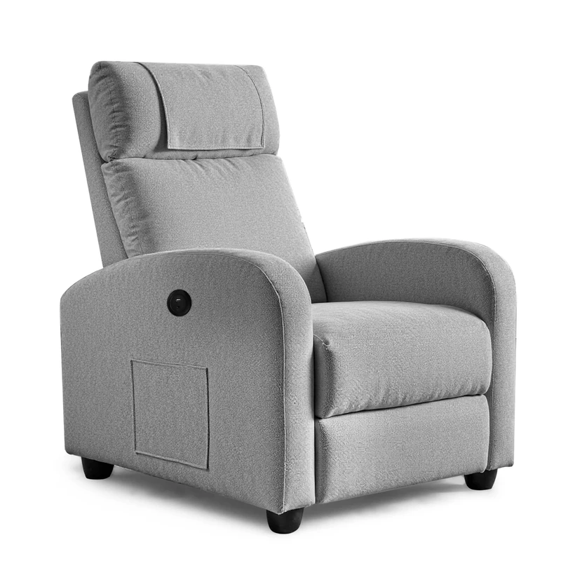 BonVache Recliner Armchair For the Elderly,Lounge Sofa Seating with Type C+USB Ports,High Back Chairs with Dual Side Pockets,Adjustable Leg Rest,for Living Room Bedroom Reading TV,Light Gray