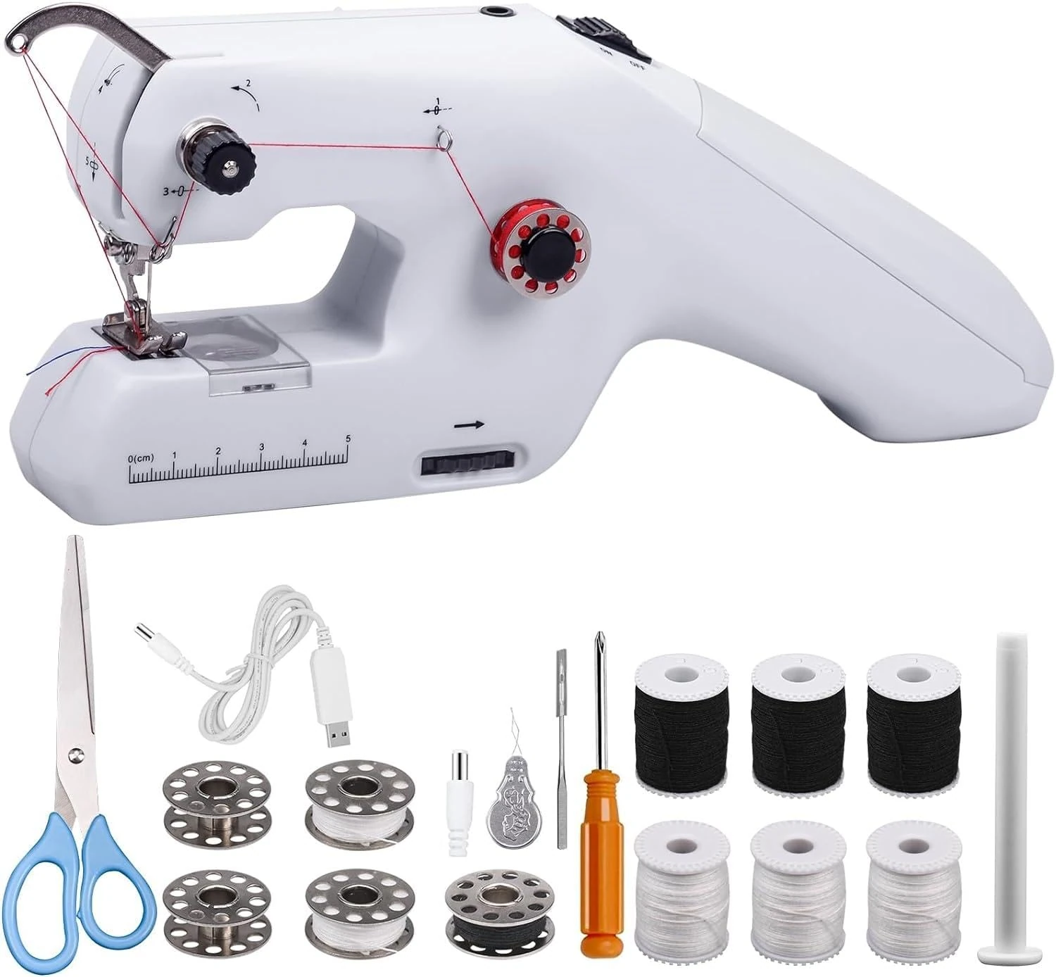 Onherm Portable Electric Sewing Machine, Manual Double Thread Sewing Machine, Equipped with Needle and Thread, Suitable for Beginners, Applicable to Clothes, Curtains (Batteries Not Included)