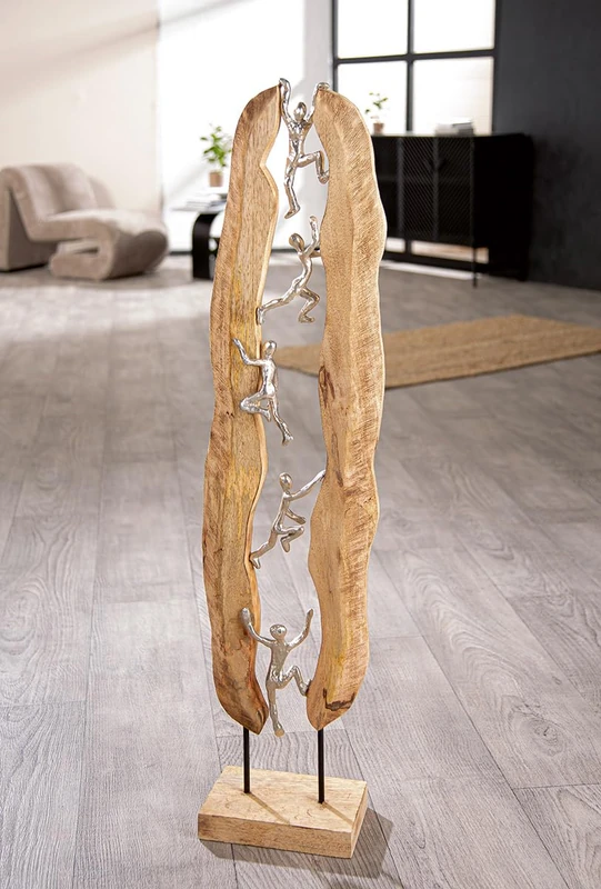 GILDE Natural Aluminium Mango Wood Sculpture Climbing Design 100cm High 24cm Wide 13cm Deep - Image 1