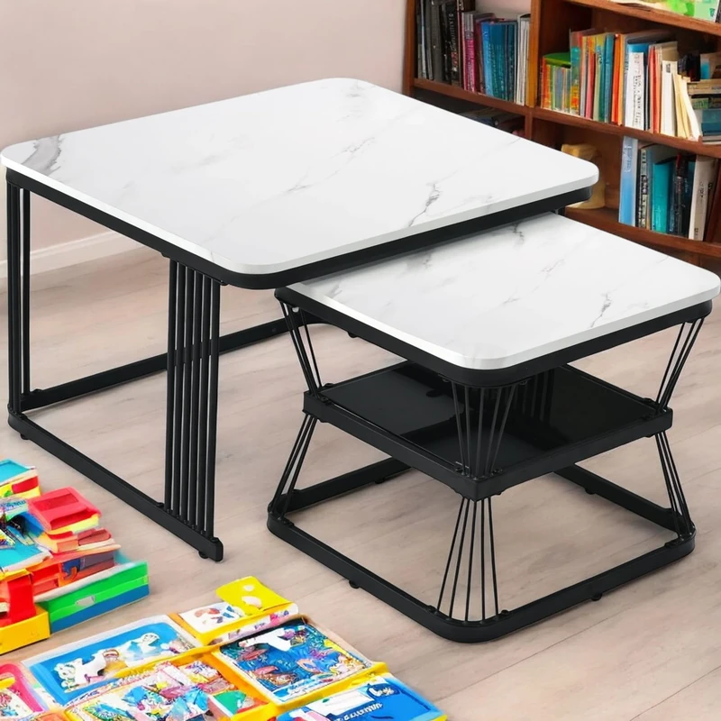 FurnitureR Fashionable Set of 2 white children's table, modern design, suitable for play and study, space saving furniture, durable and elegant