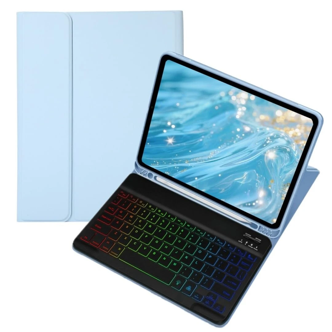 Colorful Backlit keyboard Case for iPad Pro 11 inch M5/M4 2025/2024 (6th/5th Gen) Case with Magnetic Detachable Bluetooth Rainbow Backlight Keyboard Cute Candy Color Business Student ,Light Blue+Black