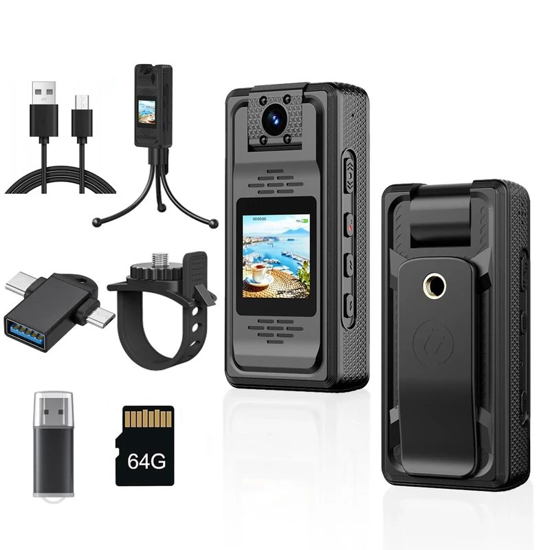 LX-VIECKDUN 2K 1440P Body Camera, 128GB HD Police Wearable Camera with Night Vision, 1.3" Screen, Audio Recording, Mini Body-Worn Cam for Security, Sports, Outdoor Action (Black)