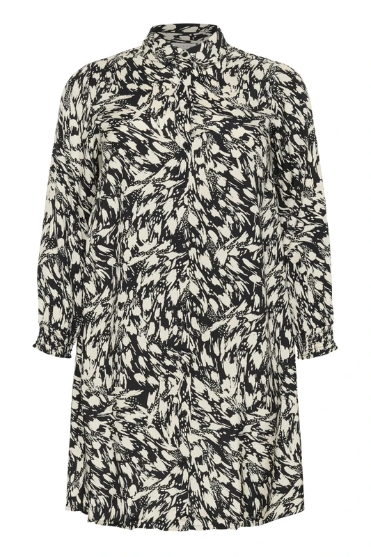 Kaffe Curve Women's Plus Size Shirt Dress Printed A-line Fit Long Sleeves, Black/Turtledove Graphic, 20/Big