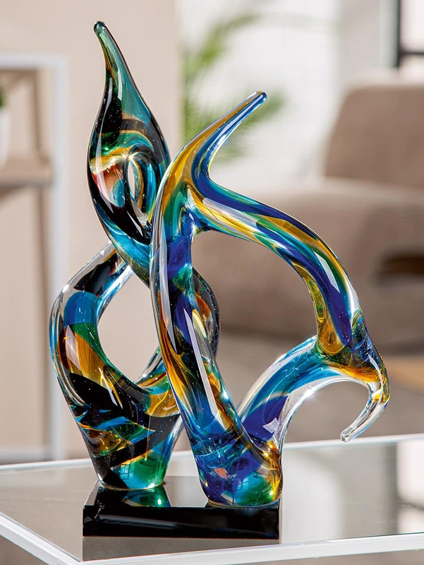 GILDE Dakar Glass Sculpture - Multicoloured Glossy Finish - 33cm High - 21cm Wide - 16cm Deep - Image 1