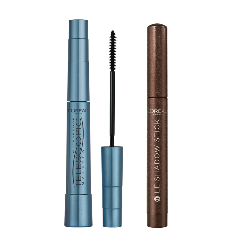 L'Oréal Paris Mascara and Eyeshadow Makeup Bundle, Telescopic Waterproof Mascara and Paradise Le Shadow Stick, Shade Waterproof Black and 105 Mesmerising Gold