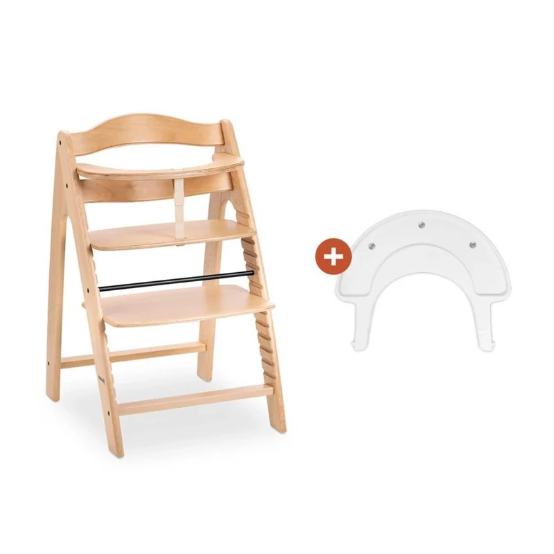 hauck Arketa N Play, Beech - Baby High Chair with Play Tray (No Games), Leg Guard, 5-Point Belt and Protective Bar - from 6 Months to 130 kg - Adjustable Height