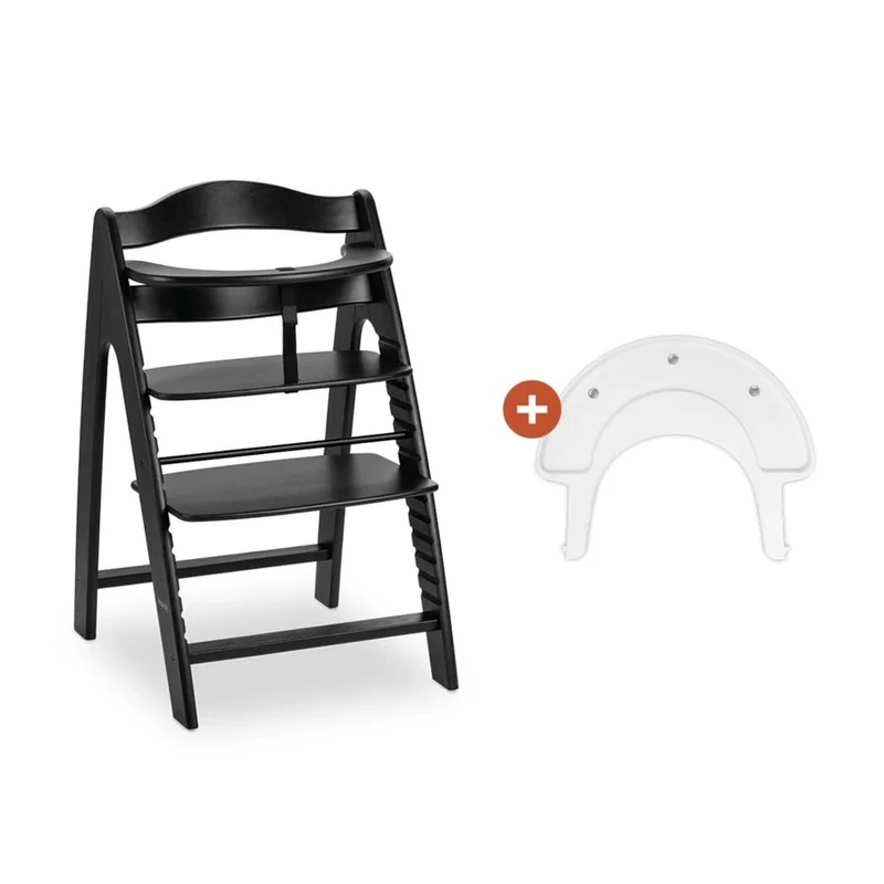 hauck Arketa N Play, Blackwashed Baby High Chair with Play Tray (Without Games), Leg Guard, 5-Point Belt and Protective Bar – from 6 Months up to 130 kg – Adjustable Height
